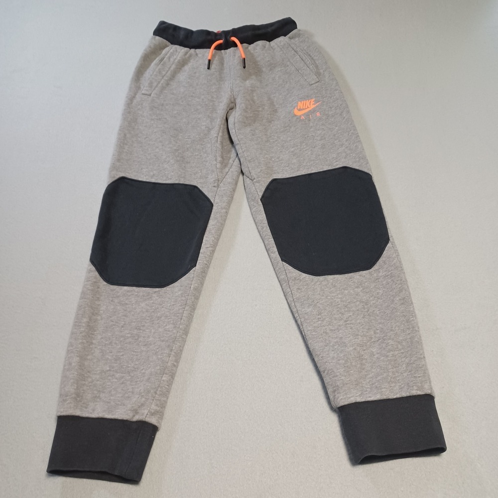 Nike Air Boys Grey Black Fleece Joggers Sweatpant Orange Drawstring 804817-091 M